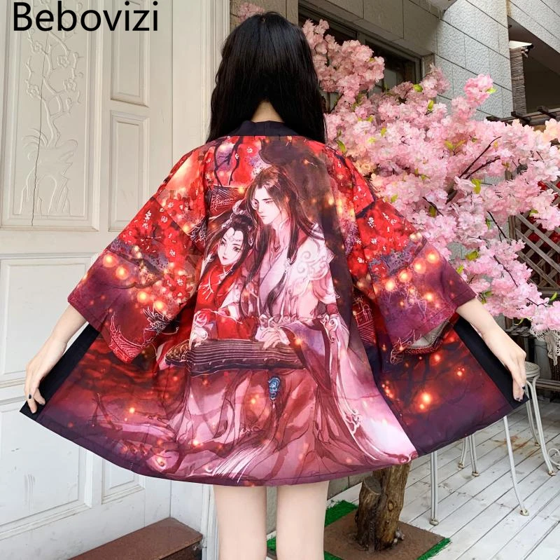 

Bebovizi Summer Anime Samurai Traditional Kimono Japanese Clothes Cardigan Cosplay Men Women Yukata Female Red Shirt Blouse