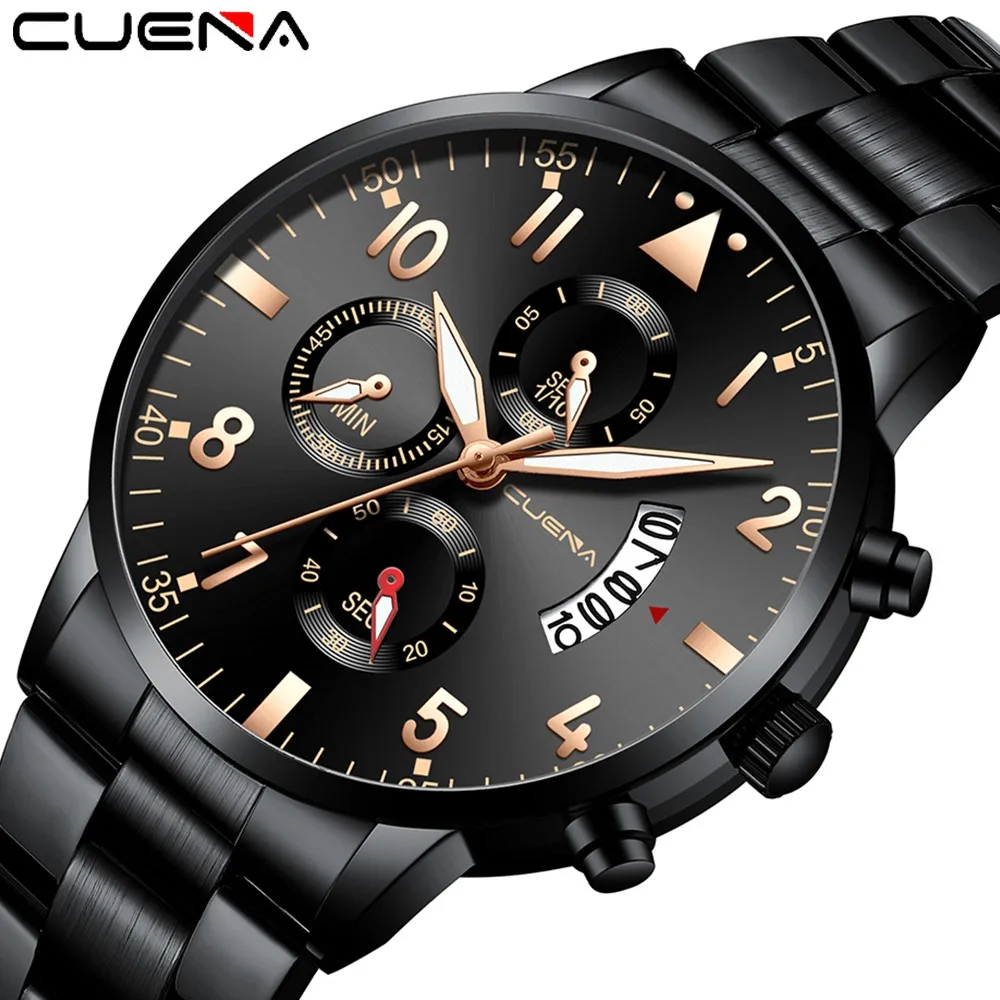 

CUENA Watches Luxury Top Brand 2021 Relogio Masculino Men Business Fashion Stainless Steel Analog Date Sport Quartz Wrist Watch
