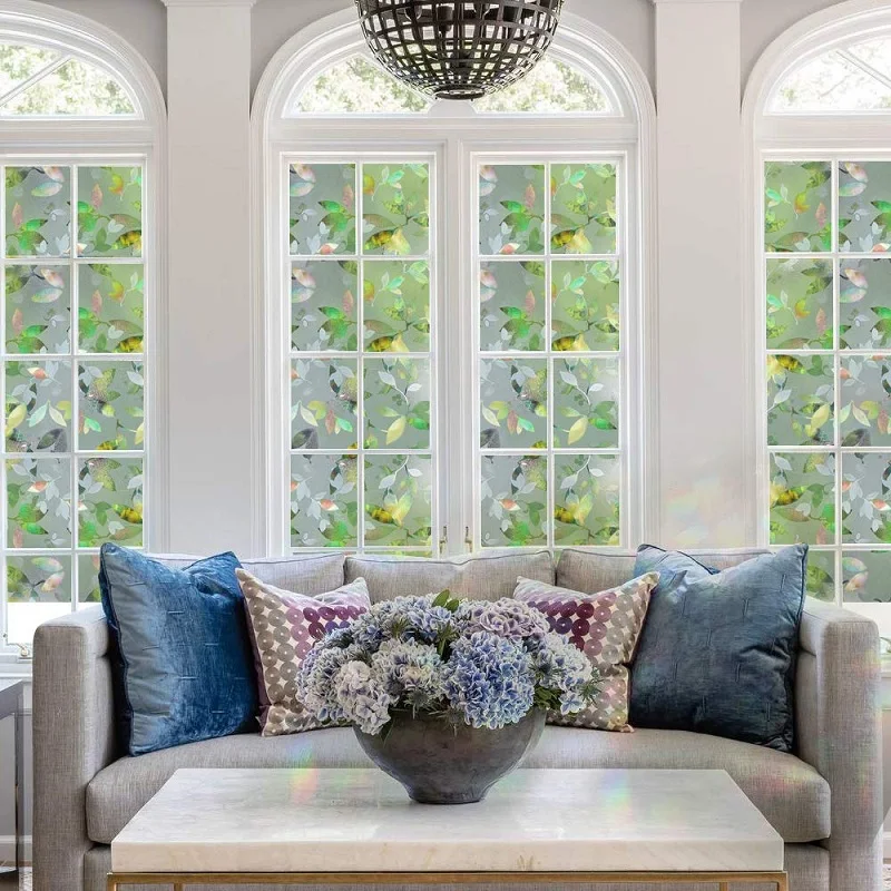 Статическая липкая оконная пленка длиной 150 см листья 3D лазер защита