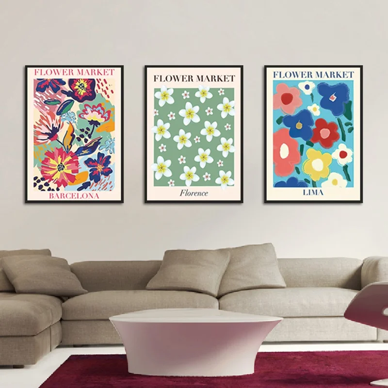 Фото Декор комнаты Подростковая Картина на холсте красочные цветы свежий постер