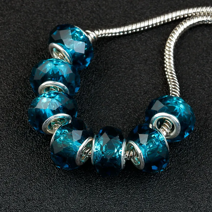 

10pcs a lot Crystal Green Faceted Glass Beads Fit For Pandora Charms Bracelet Big Hole Bead DIY European Murano jewelry making