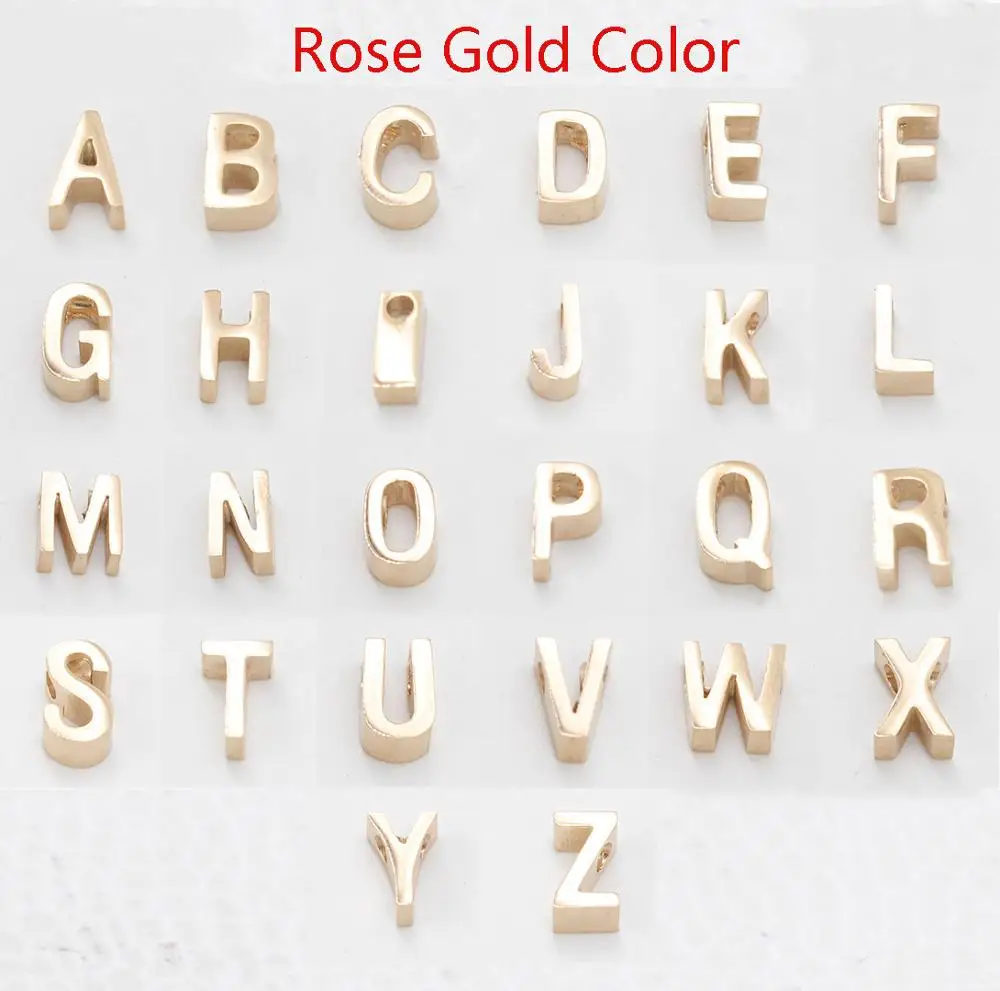 

Steel Color/ Rose Gold Small Hole Beads English Alphabet Beads 26 A-Z Stainless Steel DIY Jewelry Accessories wholesale 26pcs