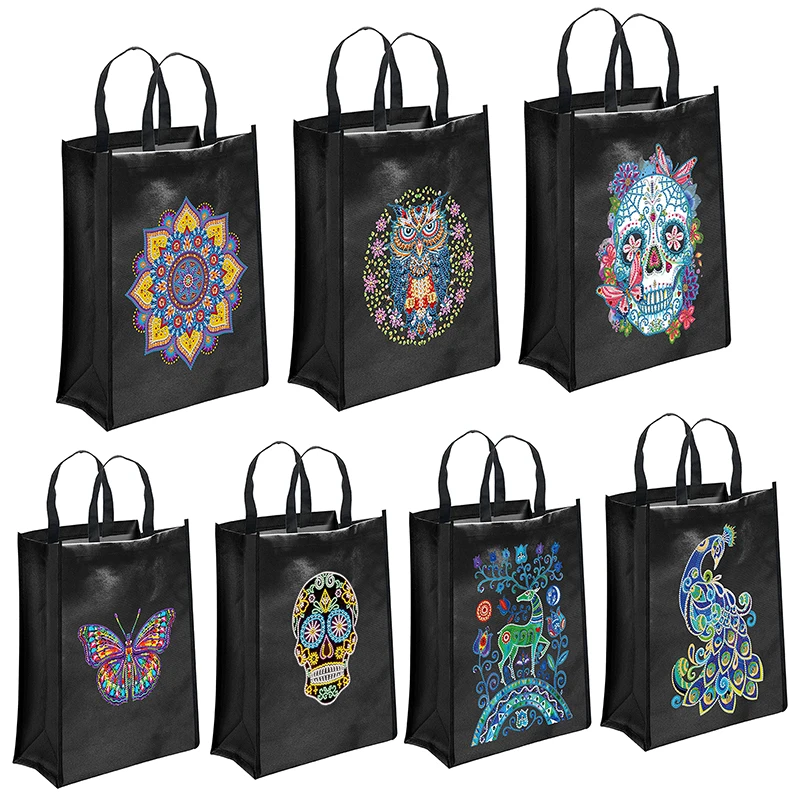 DIY Diamond Painting Handbag Halloween 5D Luminous Cartoon Animal Mosaic Drill Eco-friendly Shopping Shoulder Bags Home Storage