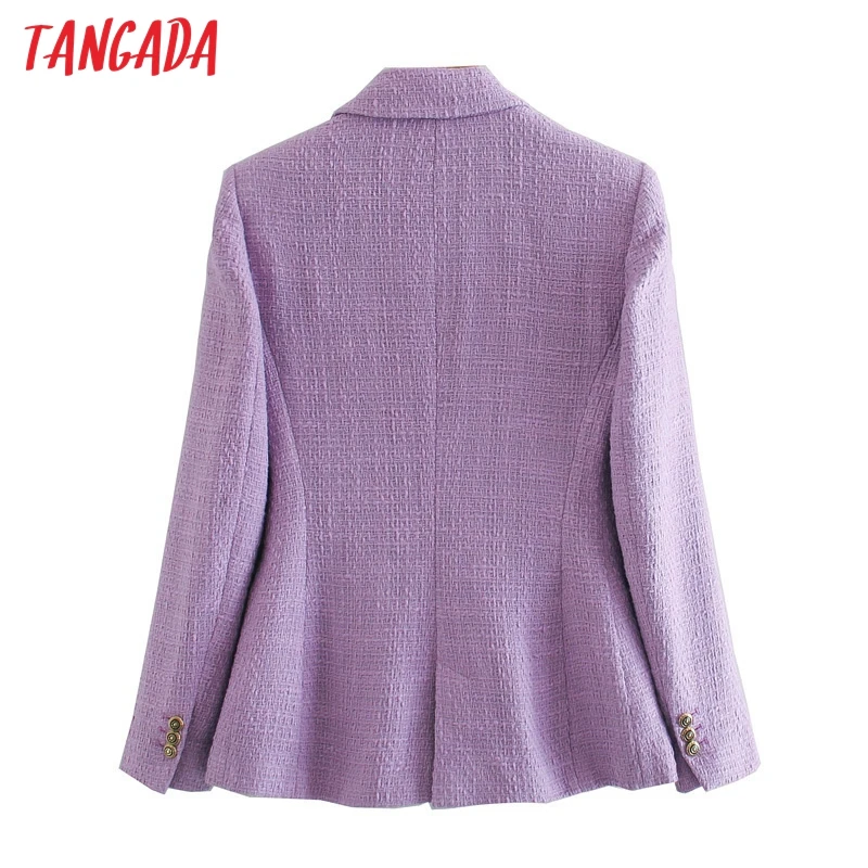 

Tangada Women Purple Thick Jacket Coats Double Breasted Long sleeves pocket 2020 Ladies Elegant Autumn Winter coat 3H723