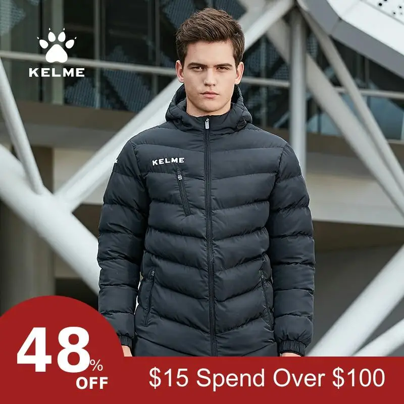 KELME Мужская Детская футбольная тренировочная куртка с капюшоном, зимнее теплое пальто, тренировочная спортивная куртка для бега K15P010