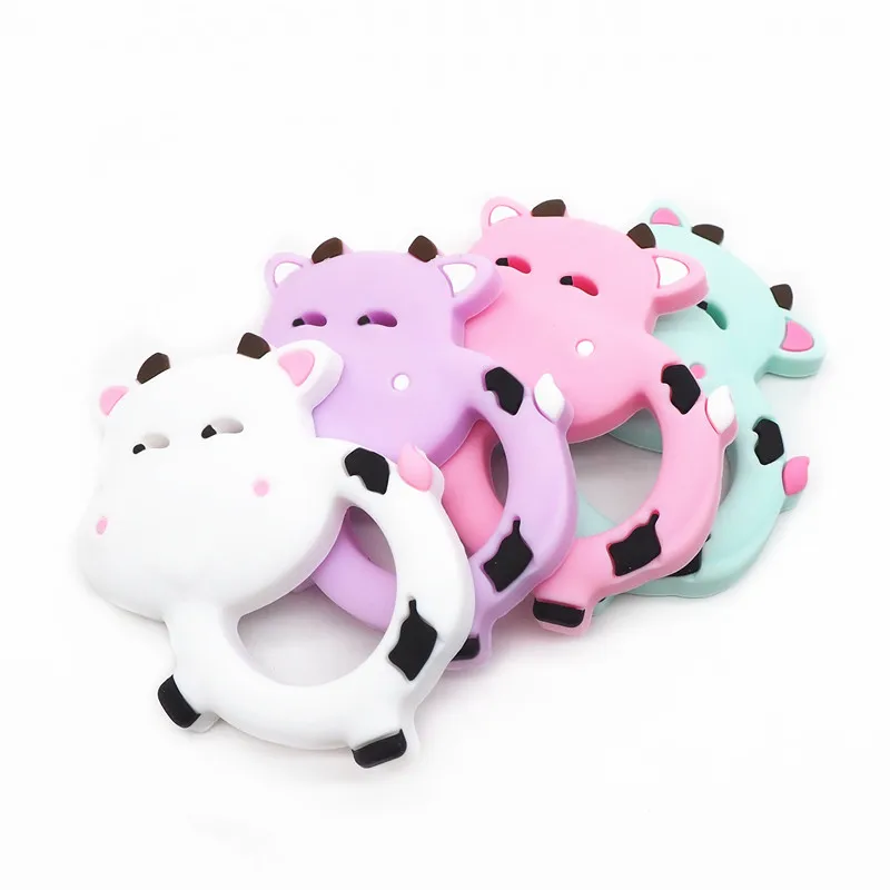 Cow Chenkai 5 шт. Силиконовое зубное кольцо детское кольцо для соски жевание кормящих DIY сенсорная игрушка с зажимом подарочные аксессуары - Цвет: Cow