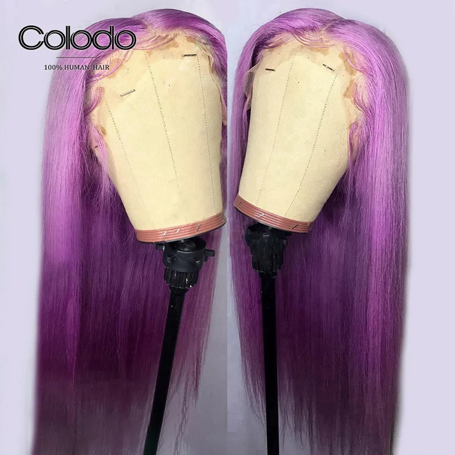 COLODO Glueless 13x6 прямой парик на кружеве прозрачный кружевной предварительно сорванный синий Remy бразильские человеческие волосы парики для черных женщин