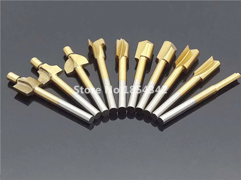 10 шт. набор коробка 3 мм HSS титановые фрезы для Дерева Фрезерные Подходит Dremel роторный инструмент гравировальный станок нож заточка слот
