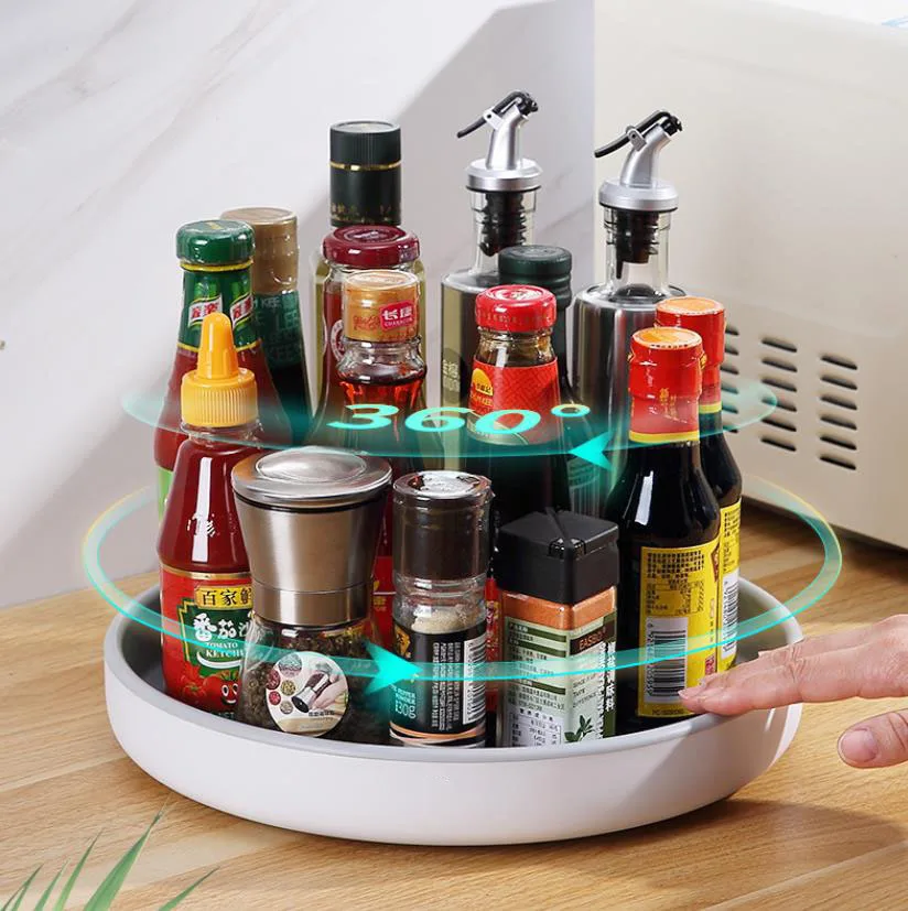 

Rotation Cabinet Organizer Storage Spice Drink Cosmetic Storage Rack Seasoning Holder PET Turntable Kitchen Bathroom Room