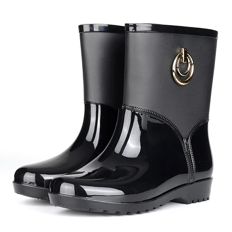 

Rubber Rain Boots for Women Waterproof Low Heel Fashion Girls Shoes Ladies Short Ankle PVC Waterproof Rainboots Non-slip Boots