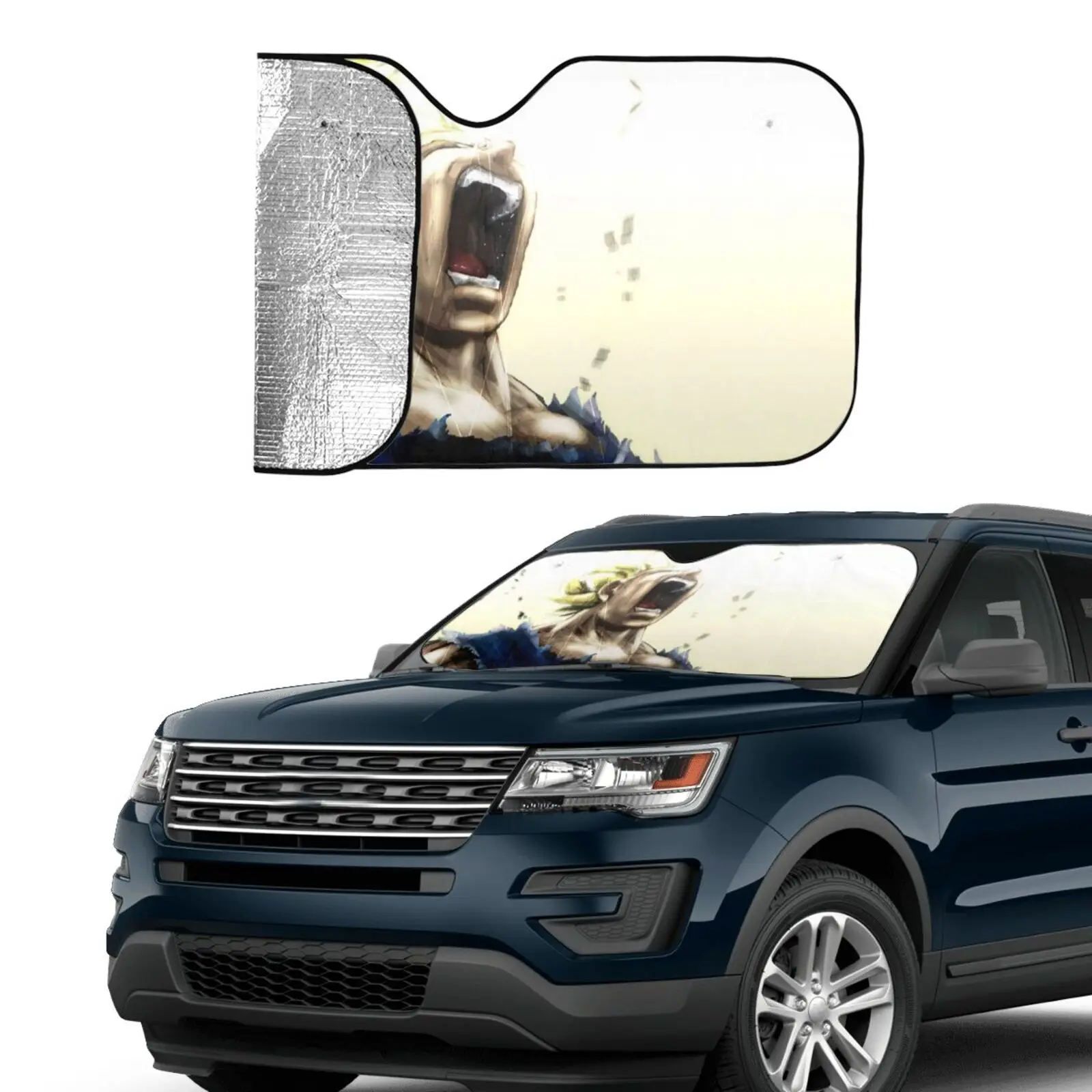 

2021 New Summer Japan Anime Car Accessories Goku Saiyan Logo Windshield Sunshade Universal Fits Most Cars Vehicle Suv