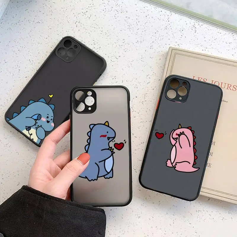 

Cute Cartoon Animal Dinosaur Couple Phone Case For iphone 13 12 11 7 8 plus mini x xs xr pro max matte transparent cover