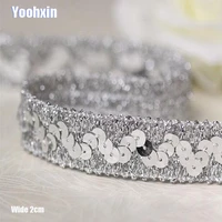 2cm wide hot sequin silver embroidery flower lace fabric trim ribbon diy sewing applique collar cord wedding dress guipure decor