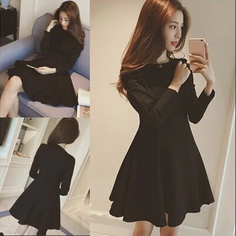 Облегающее черное платье хорошее осеннее Новое модное женское трапециевидной