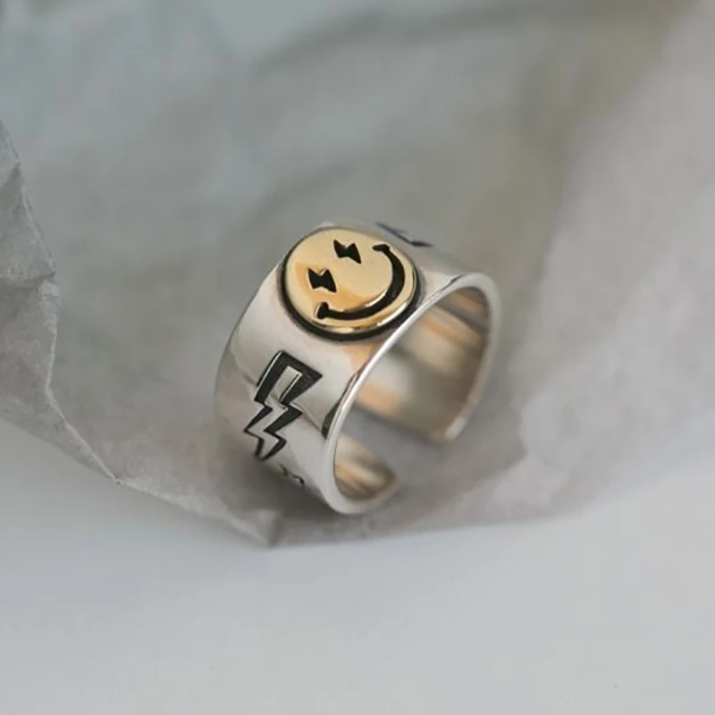 

Original designer craft Japanese and Korean expression devil opening ring unique lightning Silver Charm brand jewelry