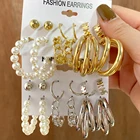 EN винтажный геометрический Золотой Серебряный цвет большой металлический Комплект сережек для женщин панк жемчужные висячие серьги 2021 тренд женские ювелирные изделия