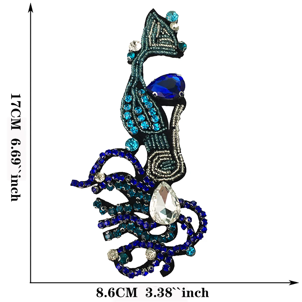 

1Pcs Fashion handmade beaded mermaid rhinestone patches decal badge 3D patch clothing diy decoration