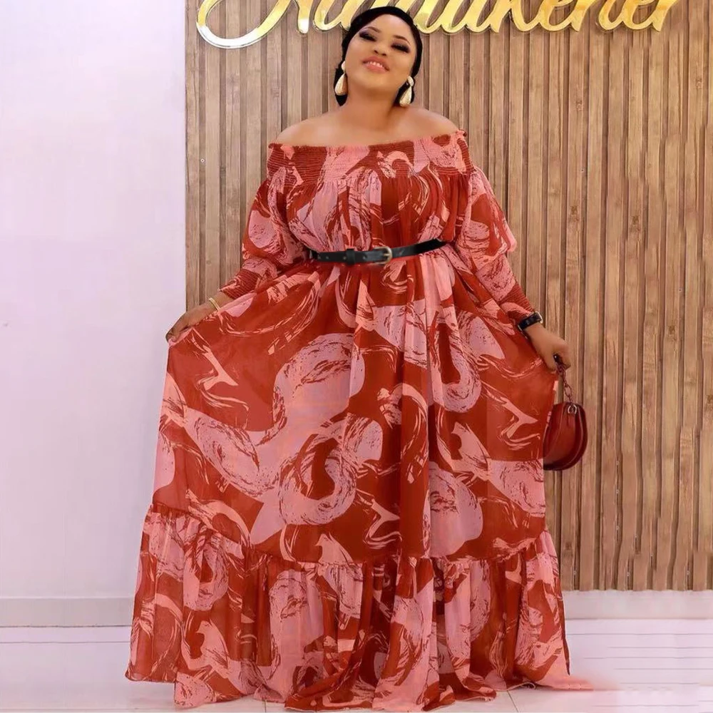 

Plus Size Women Dress 2021 New African Print Dashiki Boubou Off Shoulder Sexy Robe Evening Dresses Ladies Hippie Clothing