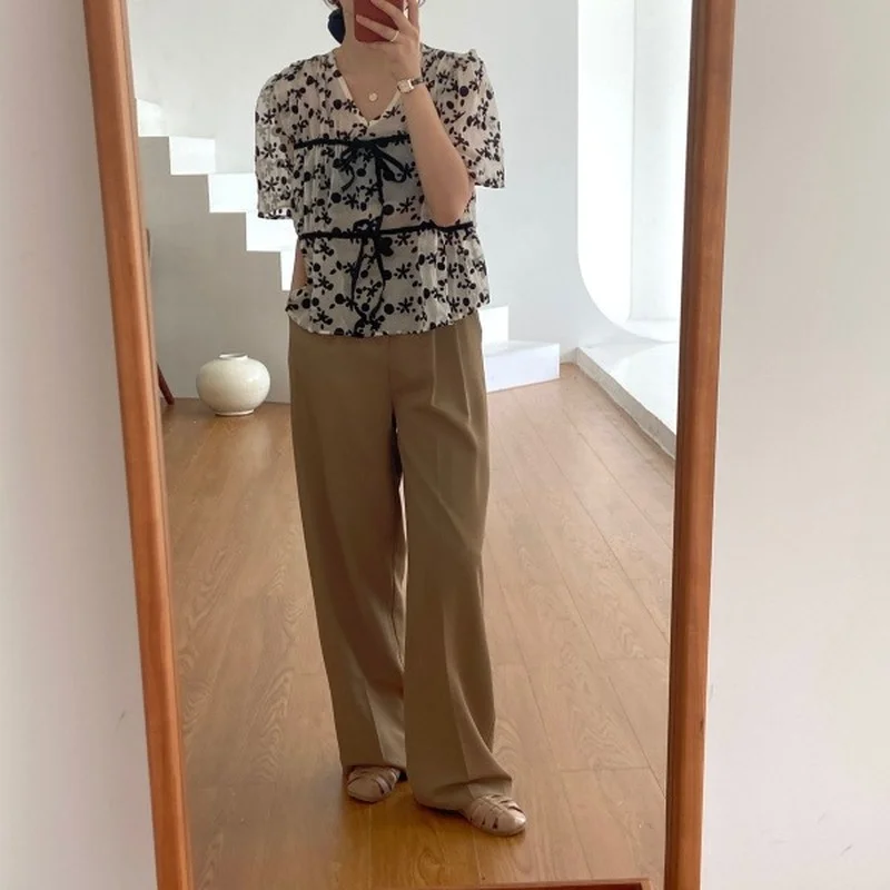 

Temperament Strappy Short-sleeved Chiffon Shirt Women Summer 2021 New Korean Version Loose Show Thin Top