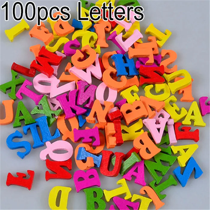 100pcs Letters Новое поступление 100 шт красочные буквы цифры деревянные плоские с оборота милые магниты на холодильник DIY аксессуары для украшения дома - Цвет: 100pcs Letters