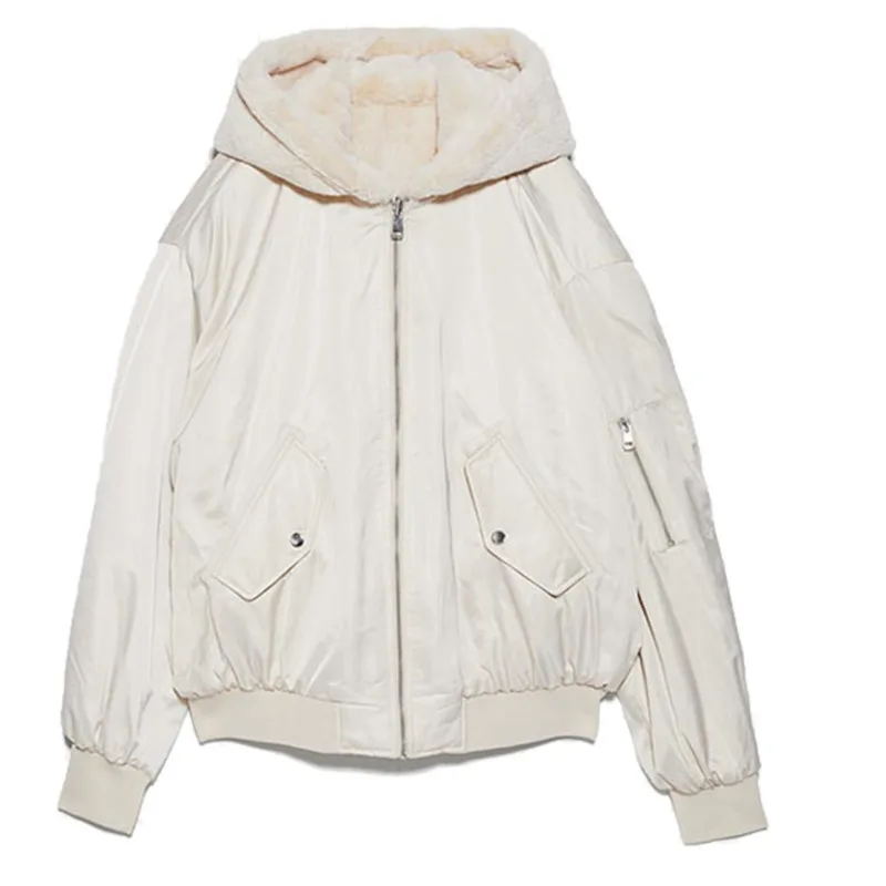 

2021 Winter Women's Jacket Coat Stylish Zipper Pocket Solid Fleece Plus Hooded Casual Outerwear Overcoat Chic Outfit