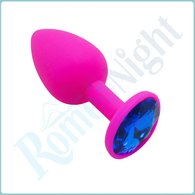 Анальная пробка RomeoNight силиконовая гладкая на ощупь с цветными бриллиантами