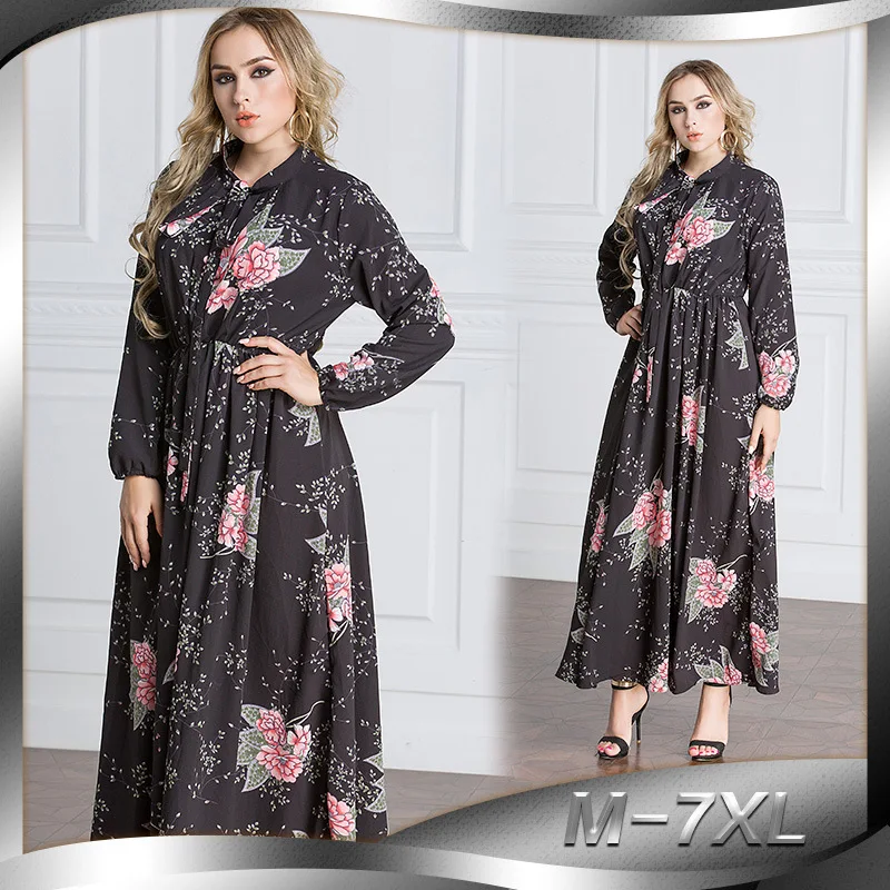 

Donsignet Muslim Dress Muslim Fashion Plus Size Chiffon Long Sleeve Print Long Dress Middle East Dubai Abaya Turkey Robe Dresses