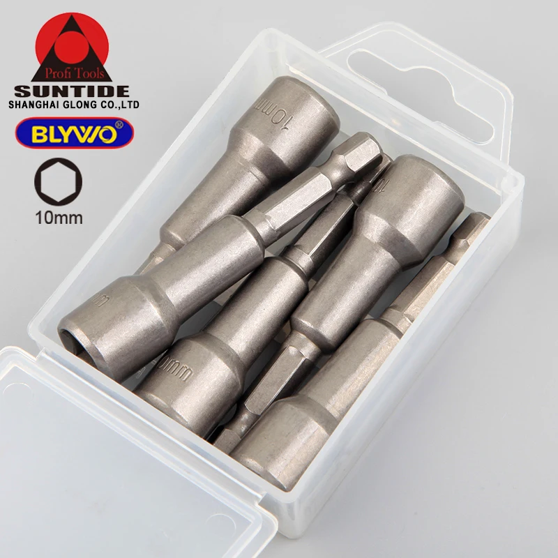5pcs 10mm Strong Magnetic Hex Socket set 1/4 inch Nozzles Nut Driver kit Drill Bit Adapter Wind Approved