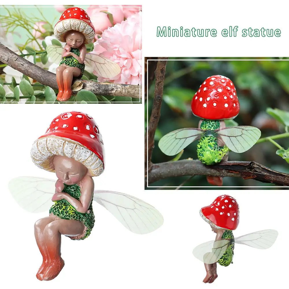 

New Resin Crafts Office Decoration Home Child Small Gifts Mini Sleeping Mushroom Hand Painted Ornament Fairy Statue