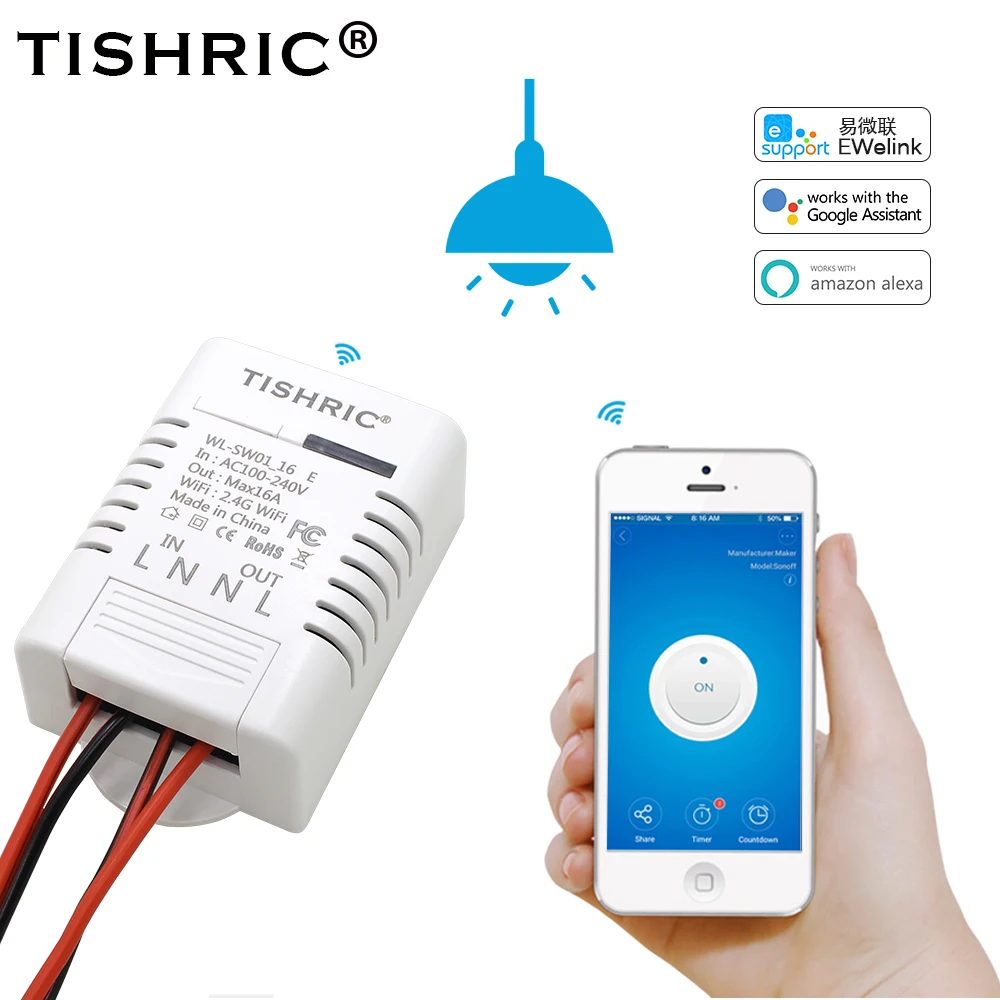 TISHRIC 16 А базовый Wifi смарт-выключатель Автоматизация умного дома беспроводной