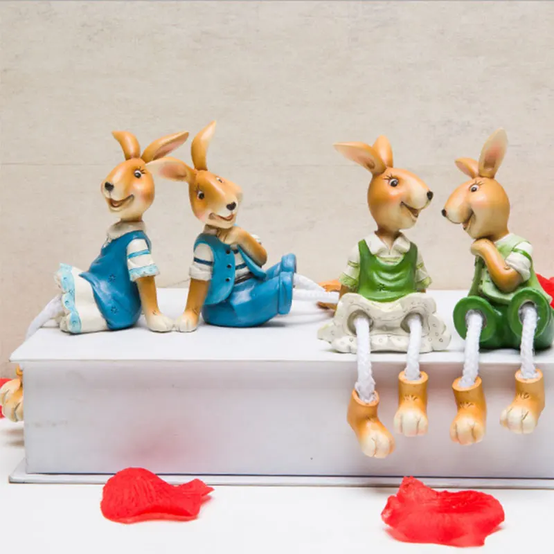

Cute Hanging Feet Rabbit Home Decoration Accessories Animal Figurines Home Decor Resin Couple Rabbit Collection Toy Gift for Kid