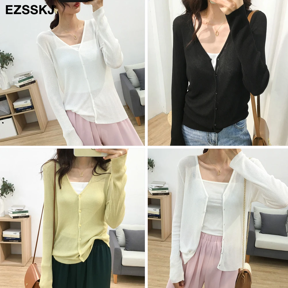 Женский трикотажный кардиган с пуговицами тонкий хлопковый Кардиган длинным