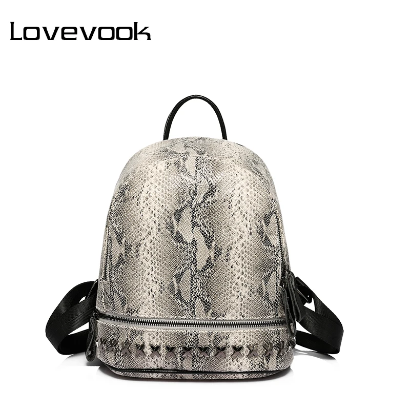 Женский небольшой рюкзак LOVEVOOK, школьный портфель для девочек-подростков с заклепками, модный рюкзак со змеиной принта из натуральной кожи и ПУ