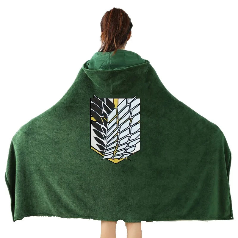 

Attack on Titan Blanket Cloak Shingeki No Kyojin Survey Corps Cloak Cape Flannel Cosplay Costume Hoodie with real photos