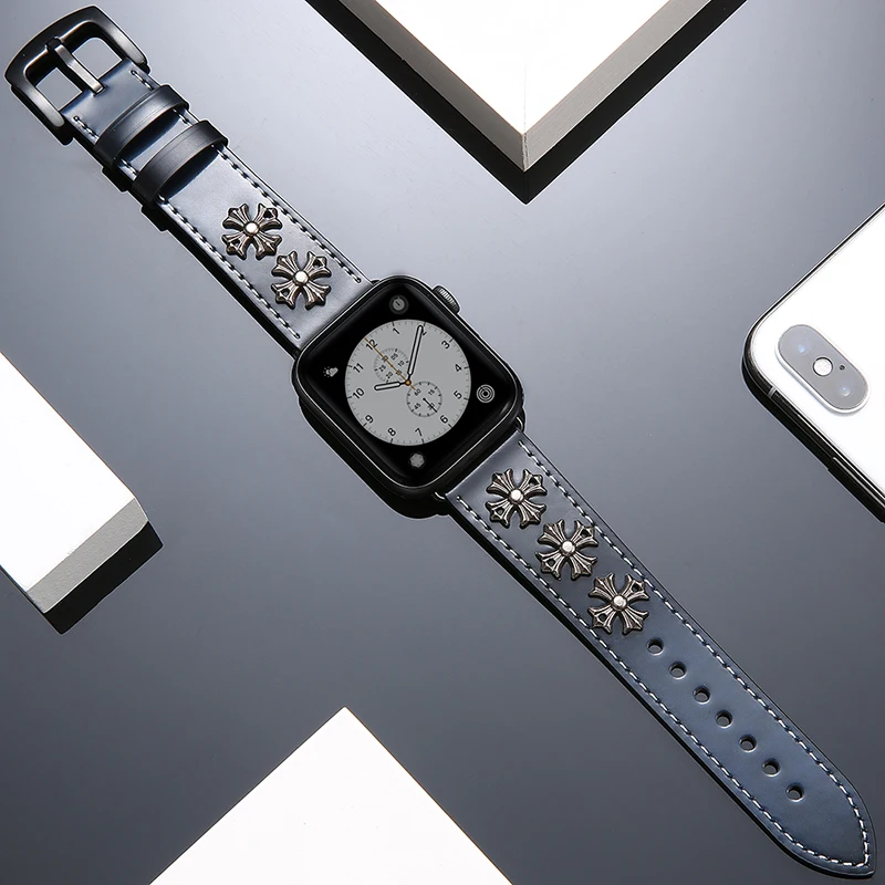 

Leather strap for apple watch 7 6 5 4 SE 45mm 41mm 40mm 44mm metal vintage leather strap for iwstch series 3 2 1 38mm 42mm band