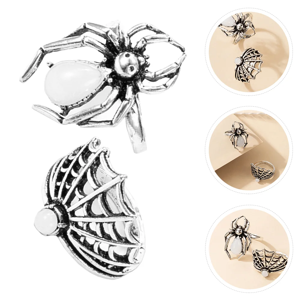 

2Pcs Punk Style Metal Alloy Spider Ring Spider Web Ring Jewelry for Girls