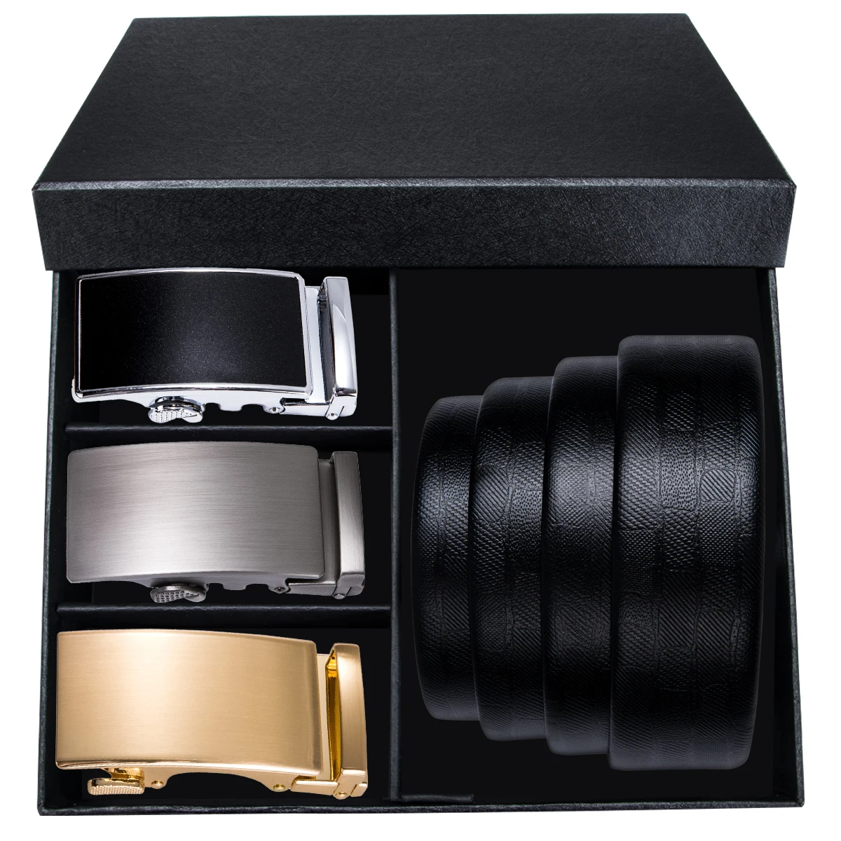 Мужской ремень из воловьей кожи Barry.Wang черный кожаный с золотой квадратной