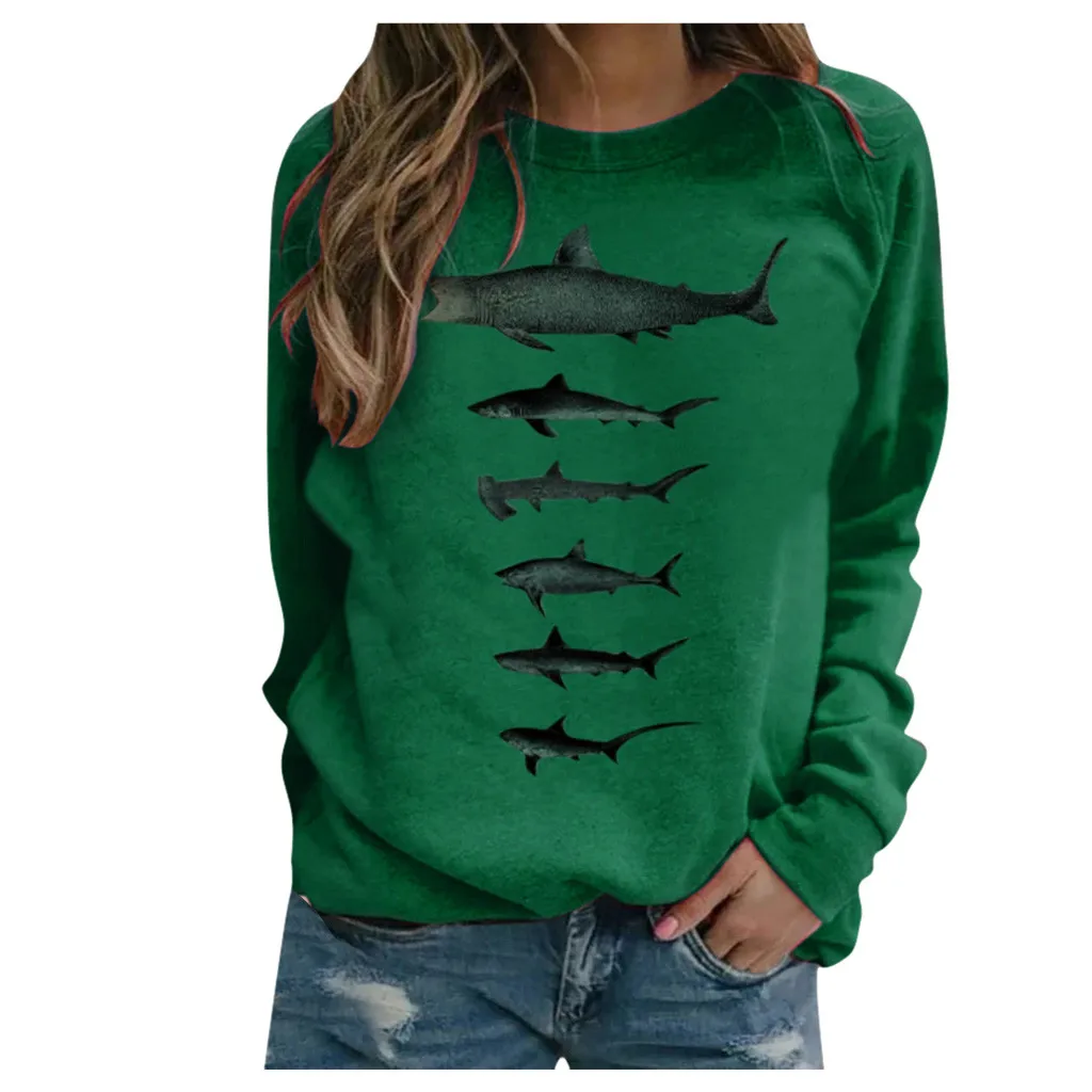 Женские повседневные блузки с принтом 6 рыб термальные рубашки круглым вырезом и