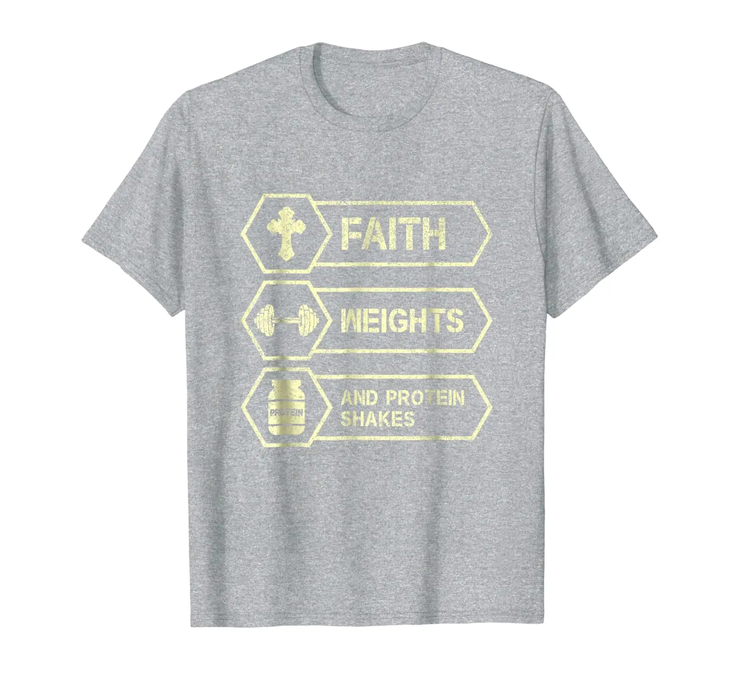 

Novelty Gym Weight Lifter Faith Protein Shakes Workout Shirt