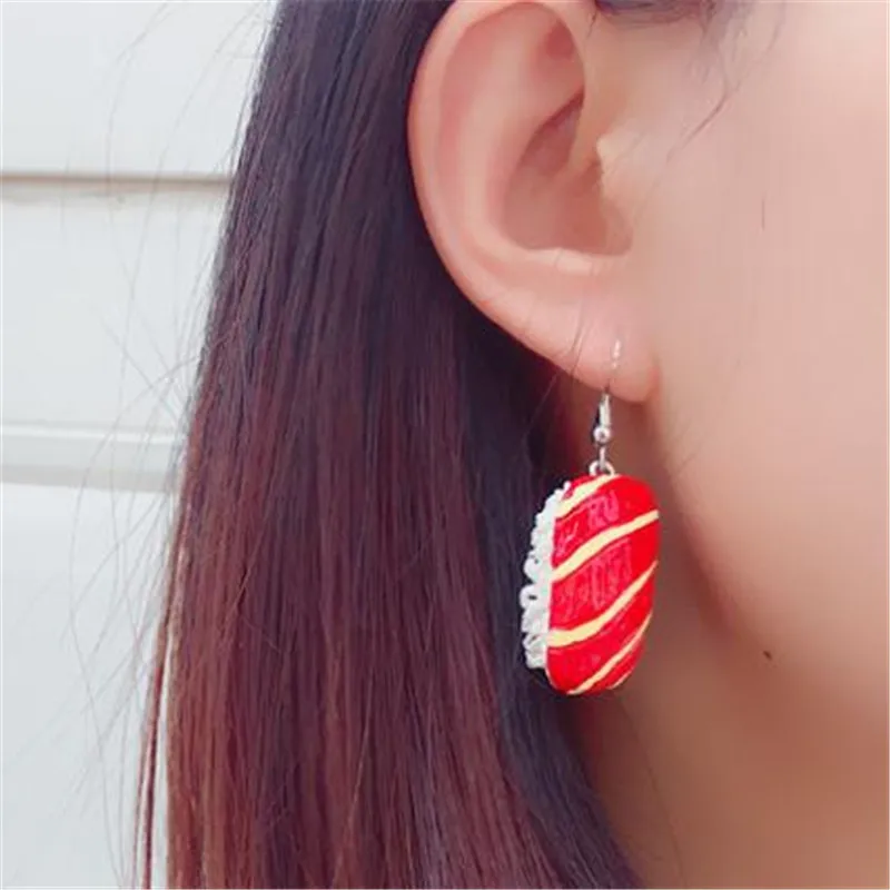 1 пара DIY Забавные ручной работы еда суши очаровывает серьги для женщин Висячие