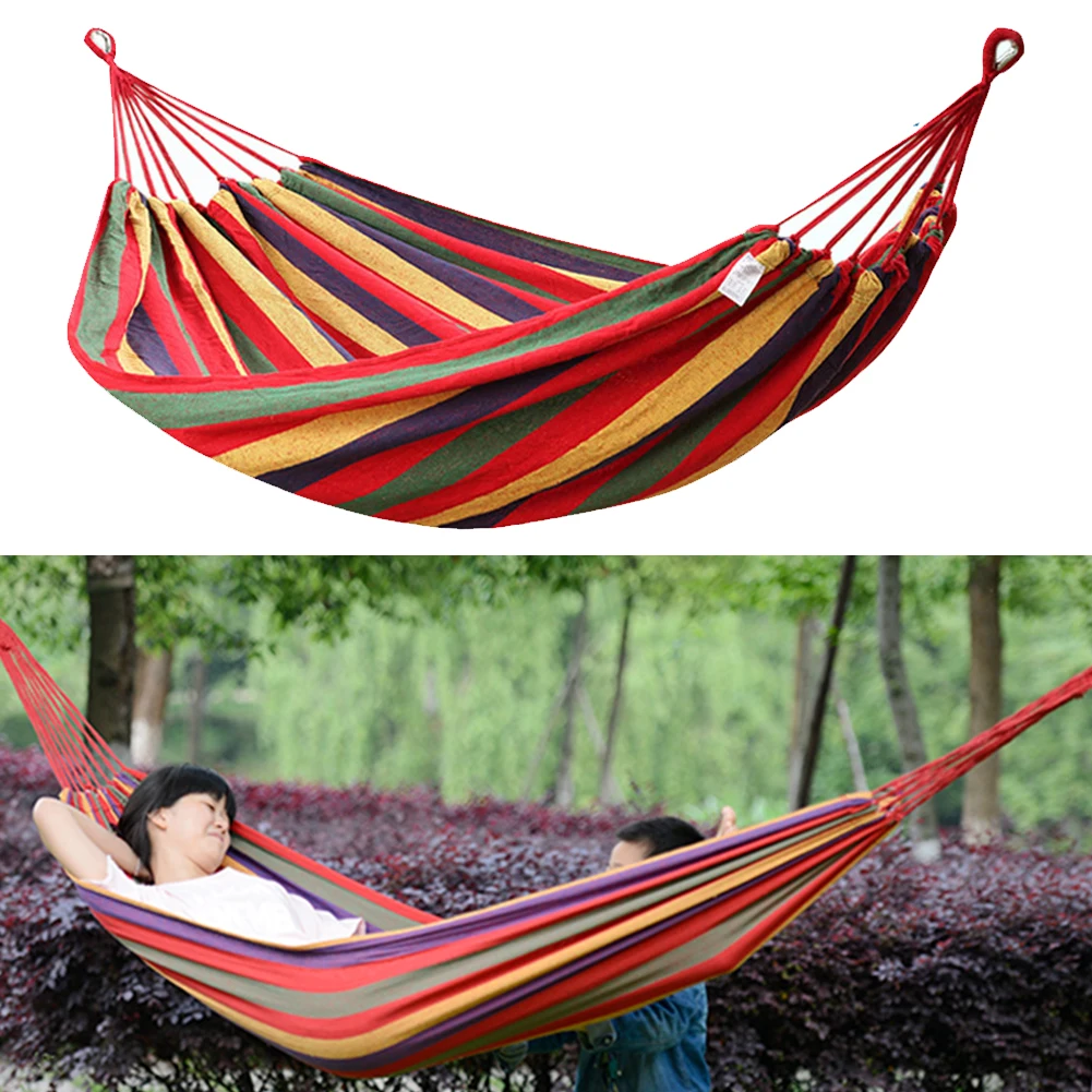 

Garden Hammock Hanging Bed Striped Swing Portable Backyard Sleeping Outdoor Camping Single Double With Carry Bag Leisure Chair