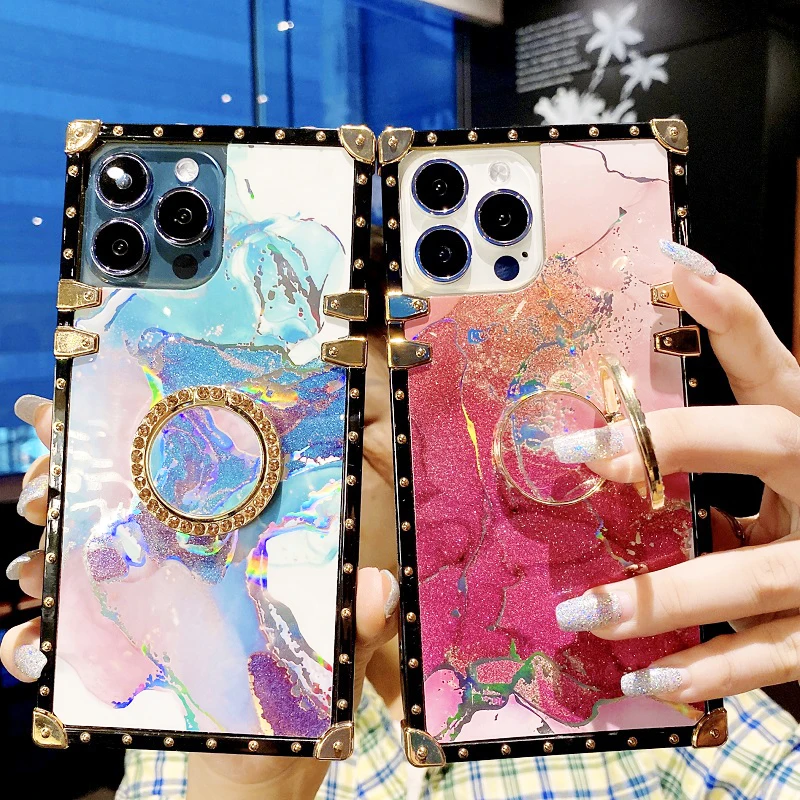 

Fashion Marble Phone Case For iPhone 13 Pro Max Phone Case Cover 2021 Color Stand Holder Phone Cover For iPhone 13 mini Cases
