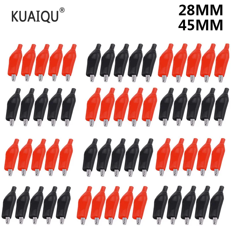 

10pcs 45MM Metal Alligator Clip Crocodile 28MM Electrical Clamp Testing Probe Meter Black Red with Plastic Boot Car Auto Battery