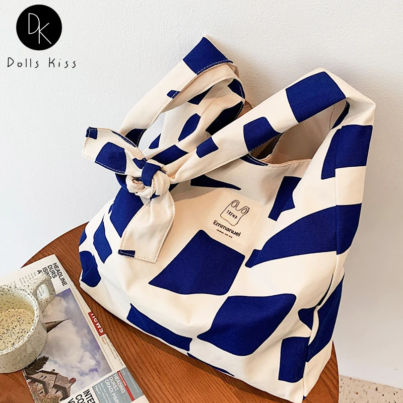 

Ladies Canvas Eco Bag Women Retro Checkered Geometric Pattern Shopping Bag Female Niche Design Shoulder Bag Casual Travel Totes