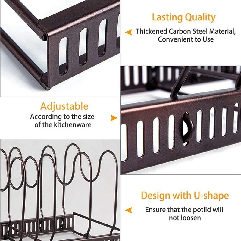 

Adjustable Pot & Pan Rack,Organizer Expandable Metal Pot Stand, Holder for Kitchen Bakeware & Cookware Storage