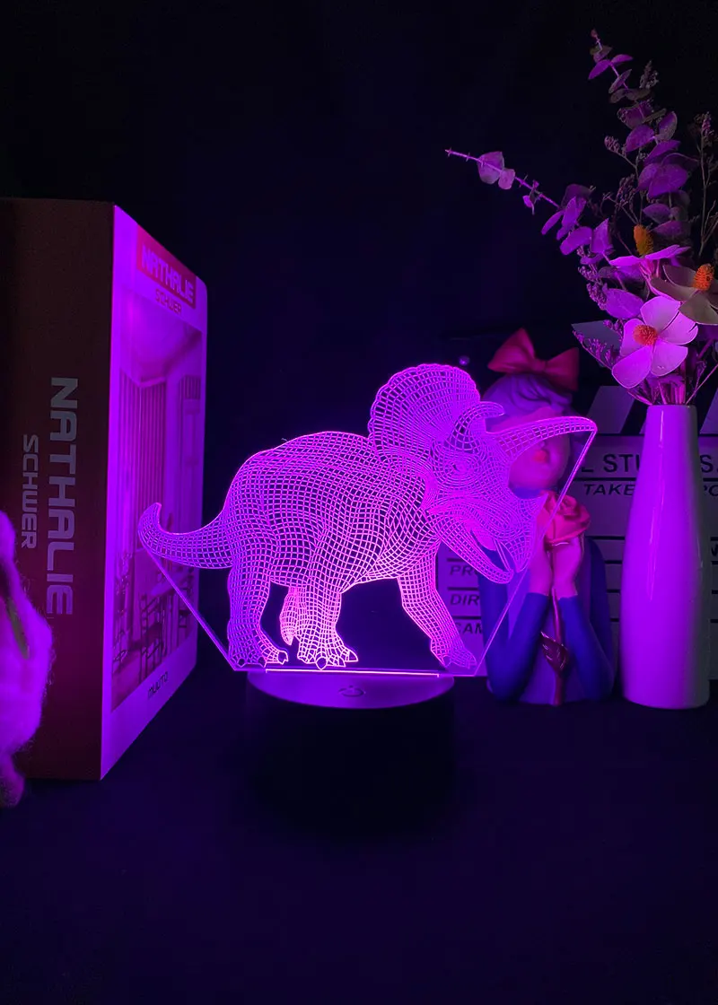 

3d LED Vision Acrylic Night Light Triceratops Animal LED Nightlight for Children Room Decor Dinosaur LED Table Lamp Kids Gifts