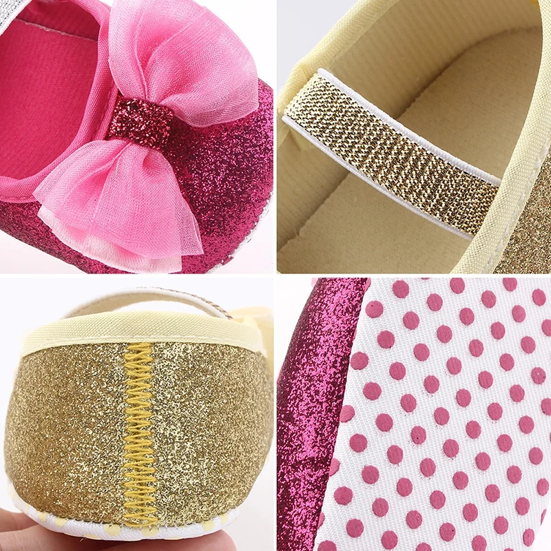 

0-12M Baby First Walkers Newborn Infant Girls Sequins Princess Bowknot Shoes Toddler Kids Soft Sole Crib Shoes