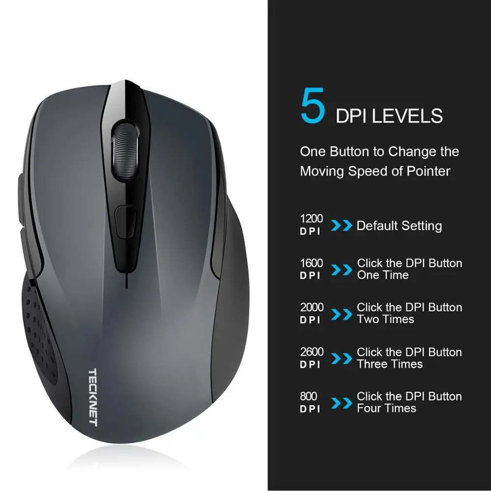TeckNet беспроводная мышь компьютерная Bluetooth мышь PC Mause 6 кнопок 2600 dpi эргономичная мышь 2,4 ГГц USB оптическая мышь
