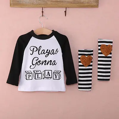 2020 Baby Kids Girls Boys Long Sleeve 2 pecs Top T-shirt + strip Leggings Outfits Clothes Sets |
