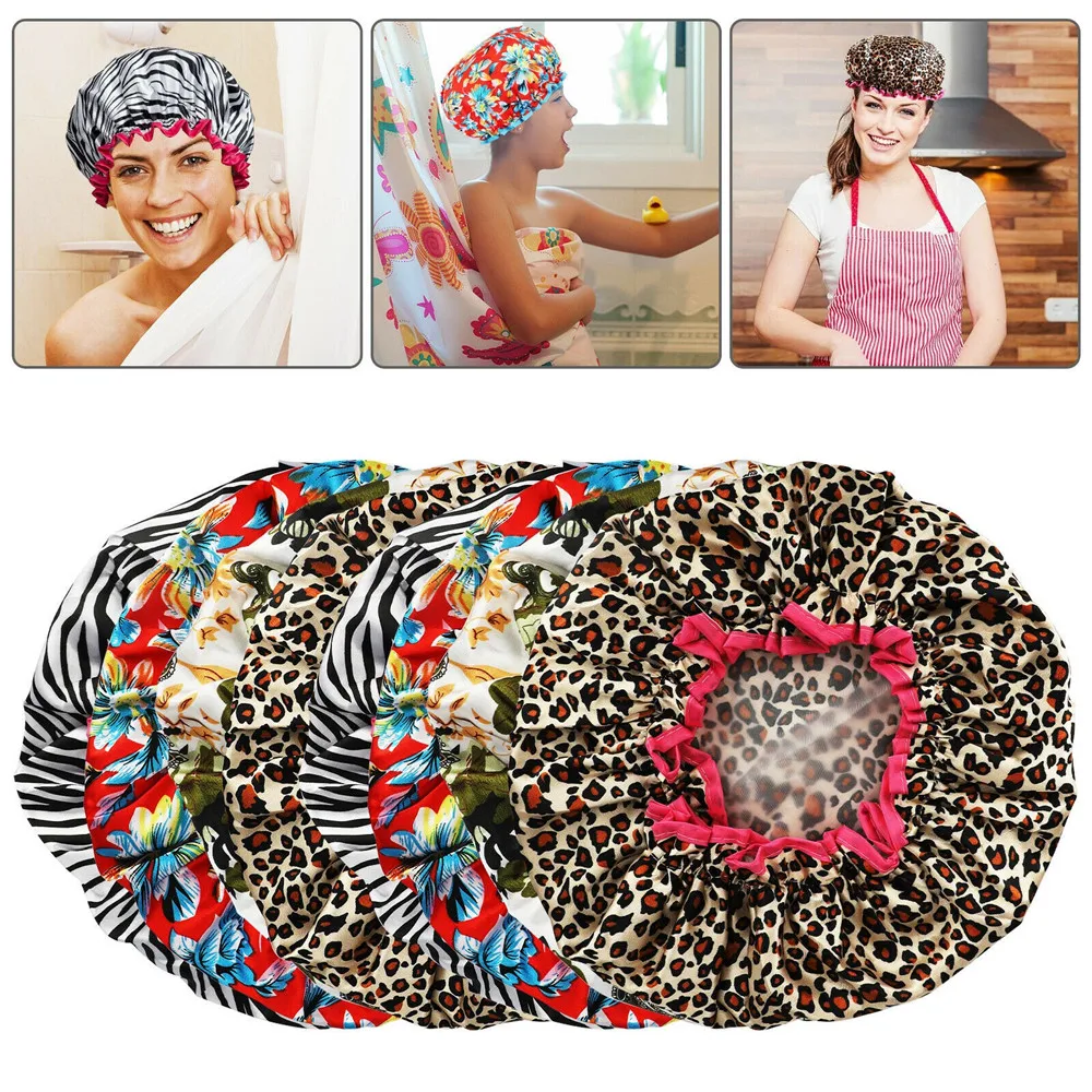 

Женская душевая шапочка, водонепроницаемые Многоразовые шапки для взрослых, для ванны, для спа, купания, двухслойный чехол для душа, головно...